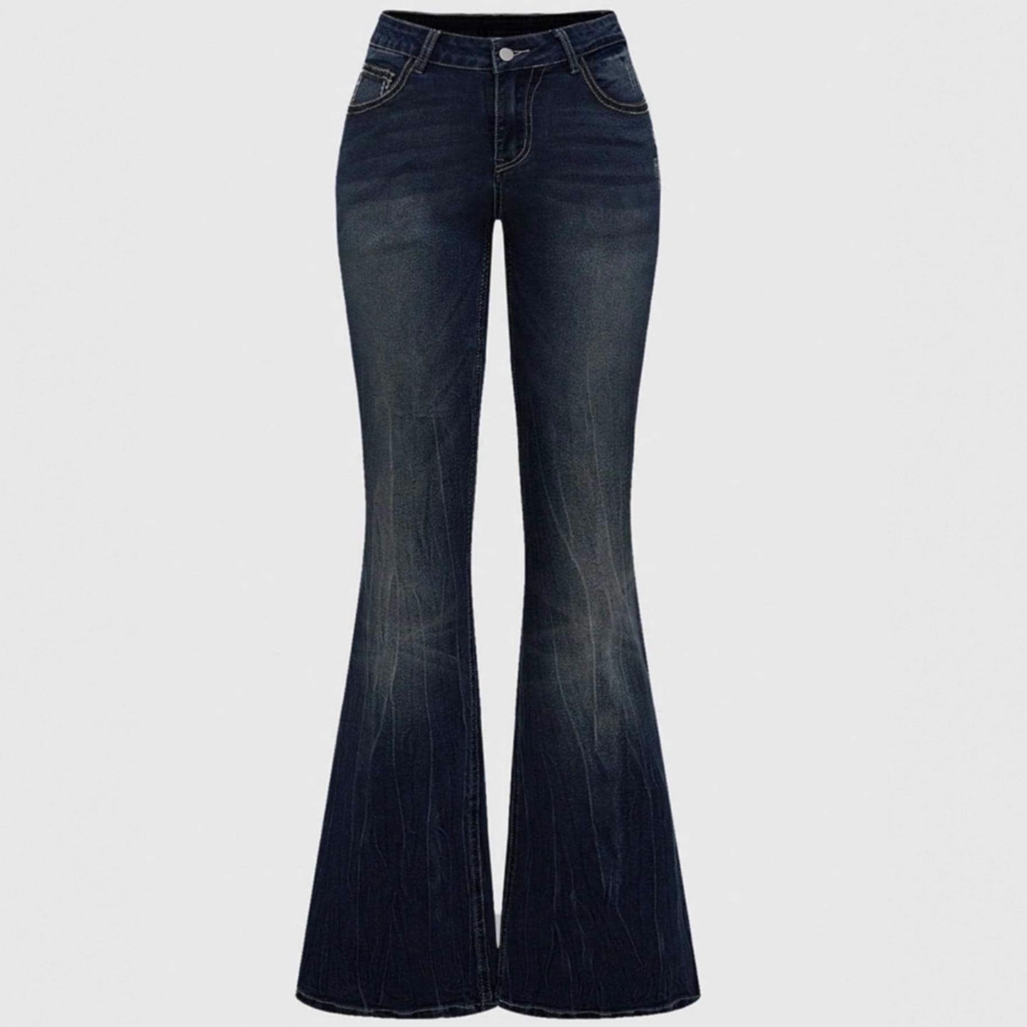Women's Color Water Scrubbing Pocket Embroidered Hot Fix Rhinestone Jeans