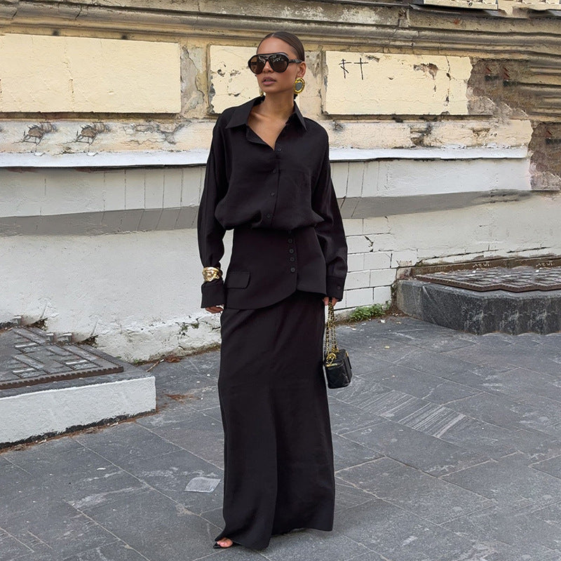 Women's Shirt Solid Color Waist Seal Three-piece Suits