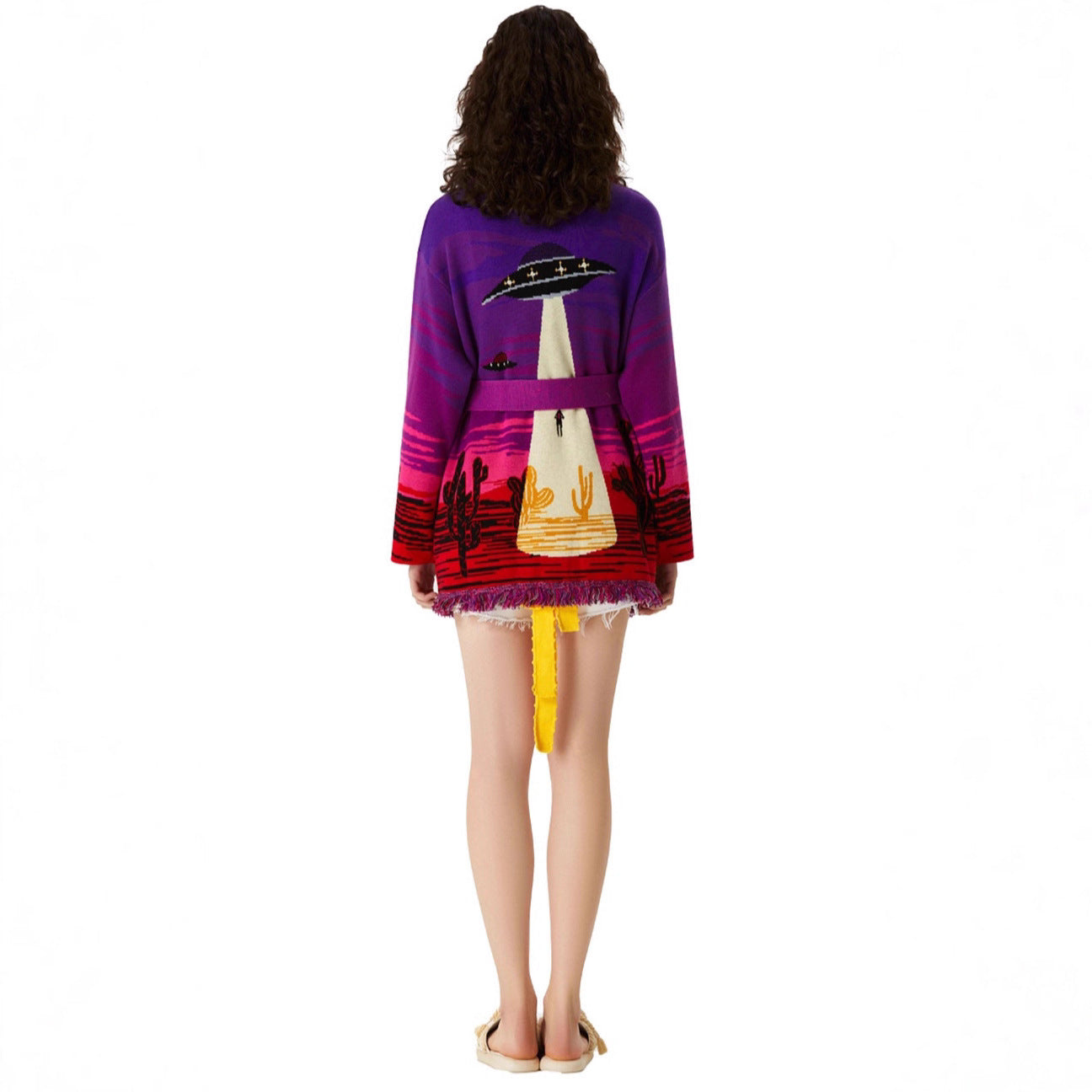 Retro Purple Brocade Wool Blended Tassel Sweaters