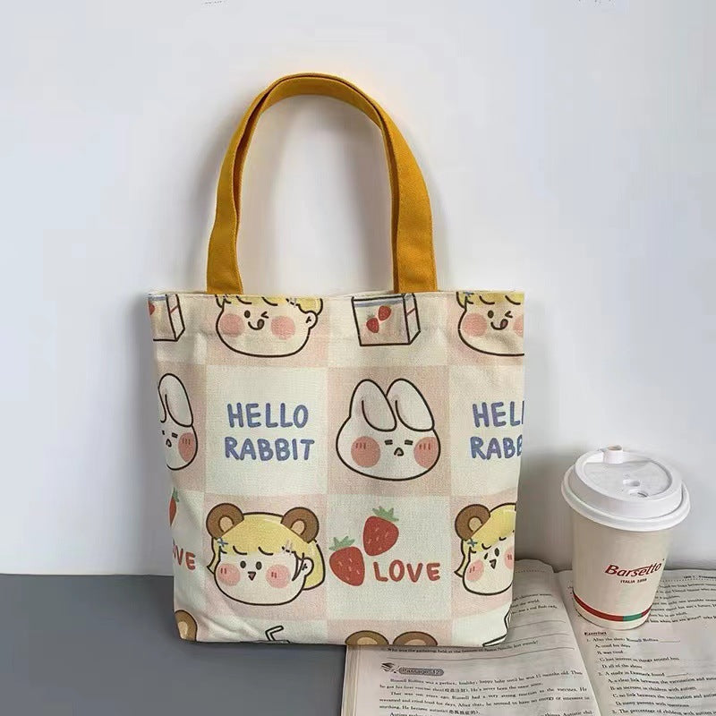 Canvas Cartoon Fresh Style Hand Leisure Handbags