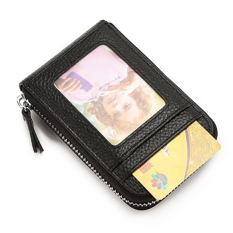 Fashion Solid Color Lychee Pattern Male Card Holder