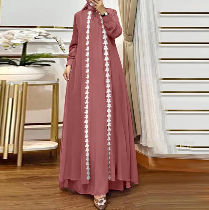 Solid Color Loose Long Sleeves Lace Dress