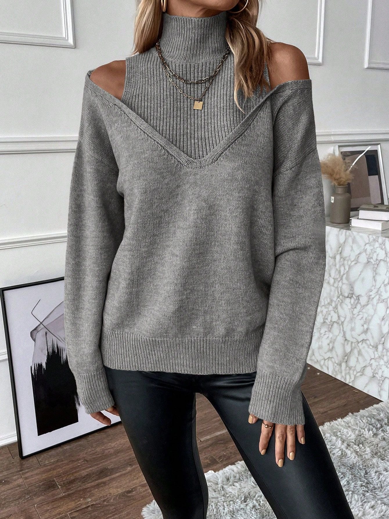Solid Color Loose Fashionable Knitted Long Sweaters