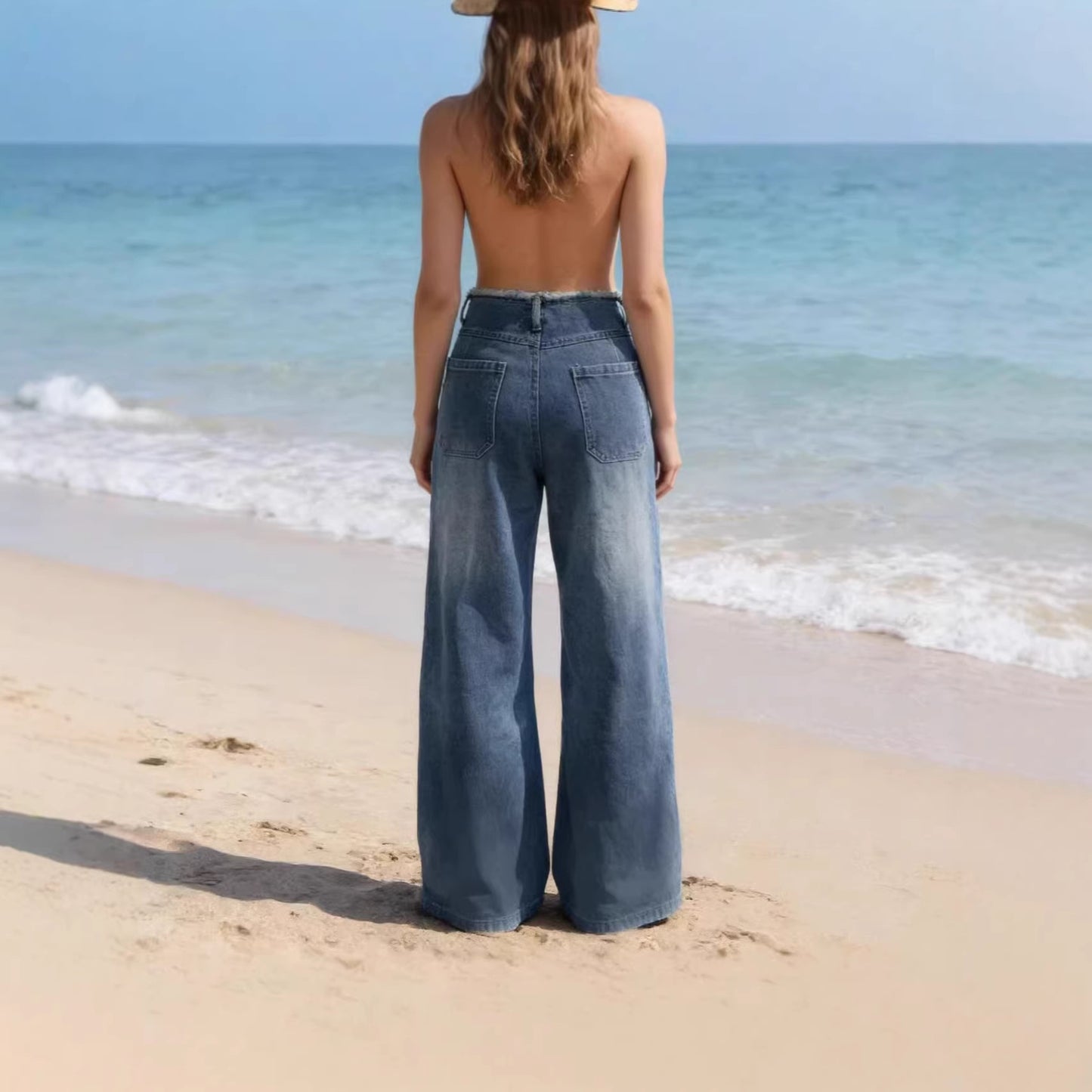 Women's Retro Creasing High Waist Distressed Loose Pants