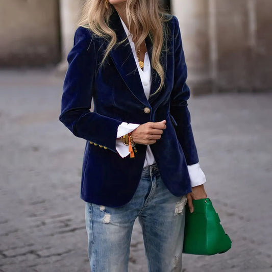 Women's Elegant Small Gold Veet Spring Blazers