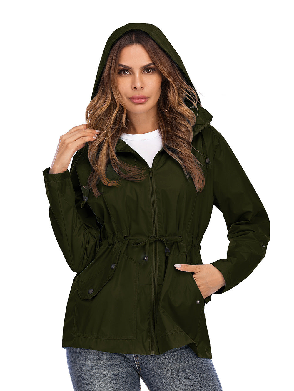 Raincoat Cinched Hoodie Breathable Mesh Outdoor Coats