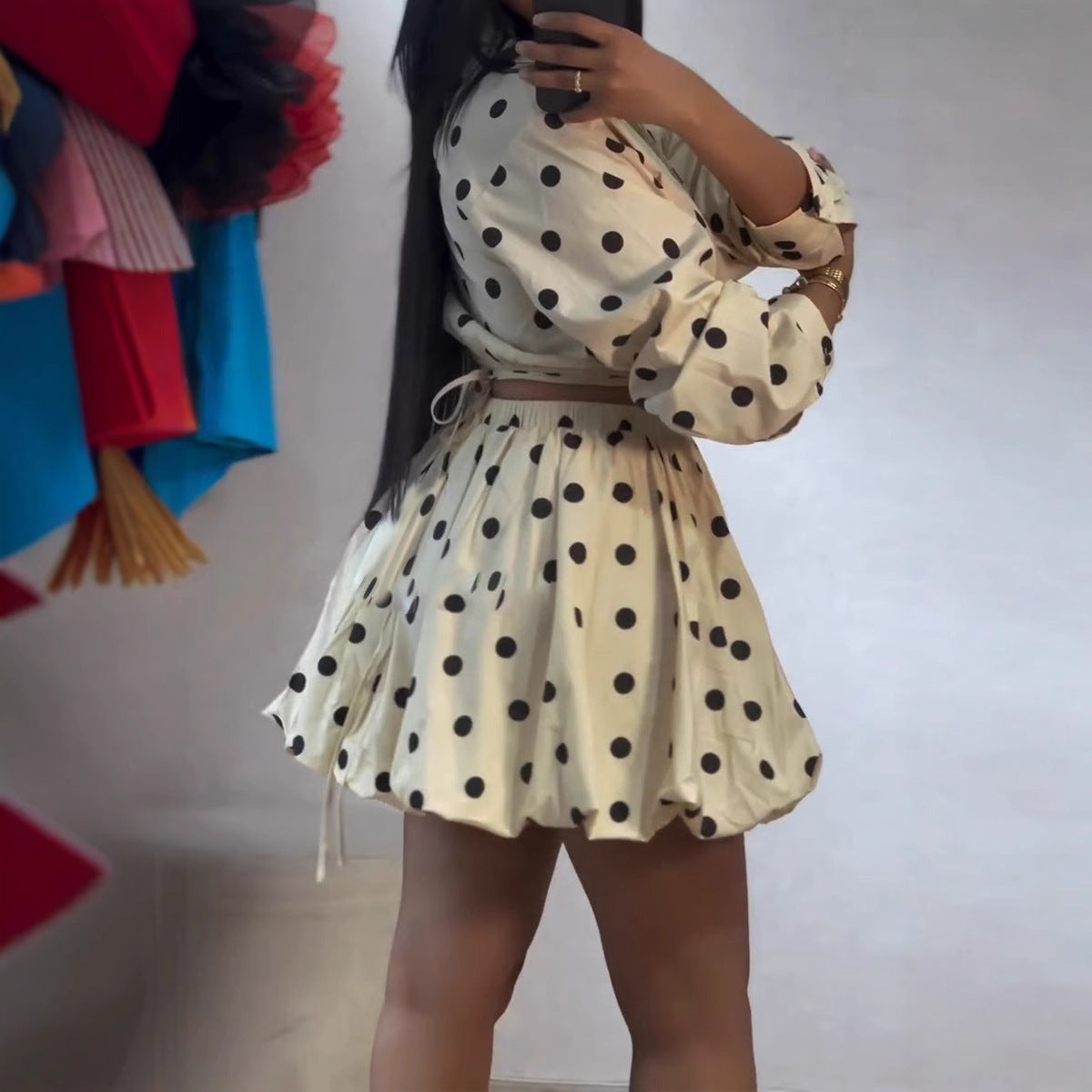 Elegant Polka Dot Printed Lace Up Suits