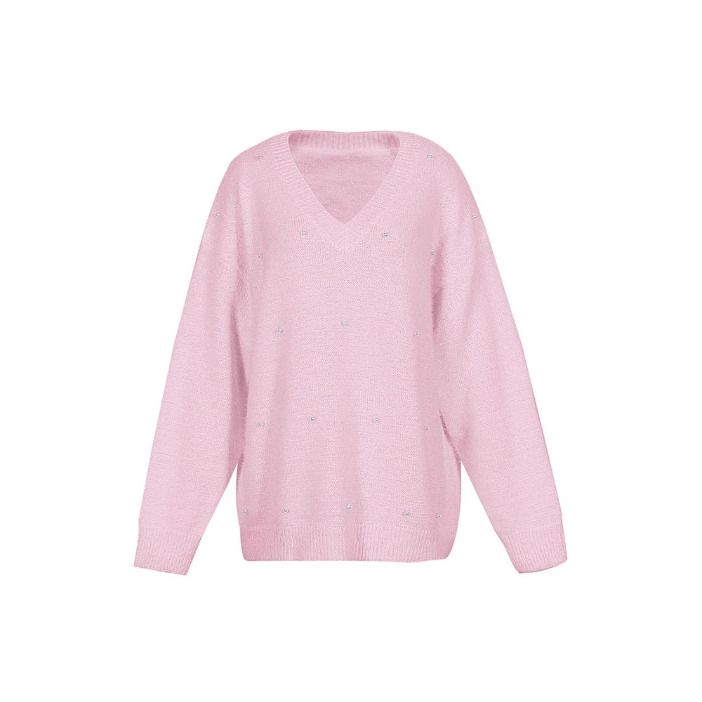 Women's Stylish Casual Solid Color Beaded Sweaters