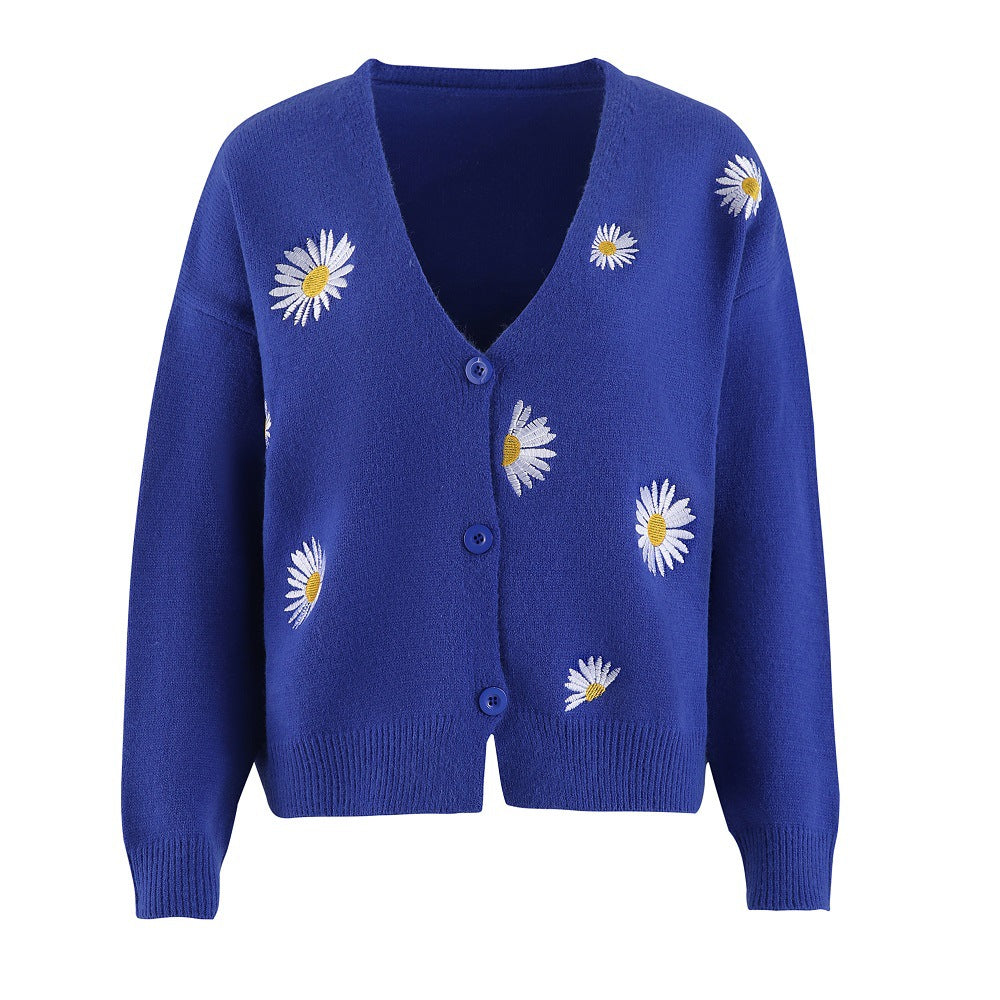 Women's Knitted Single-breasted King Whyte Embroidered Sweaters