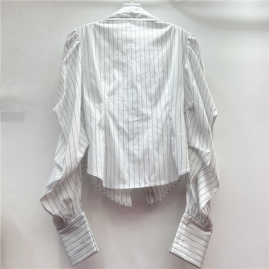Women's Spring Lapel Long Sleeve Elegant Pleated Blouses