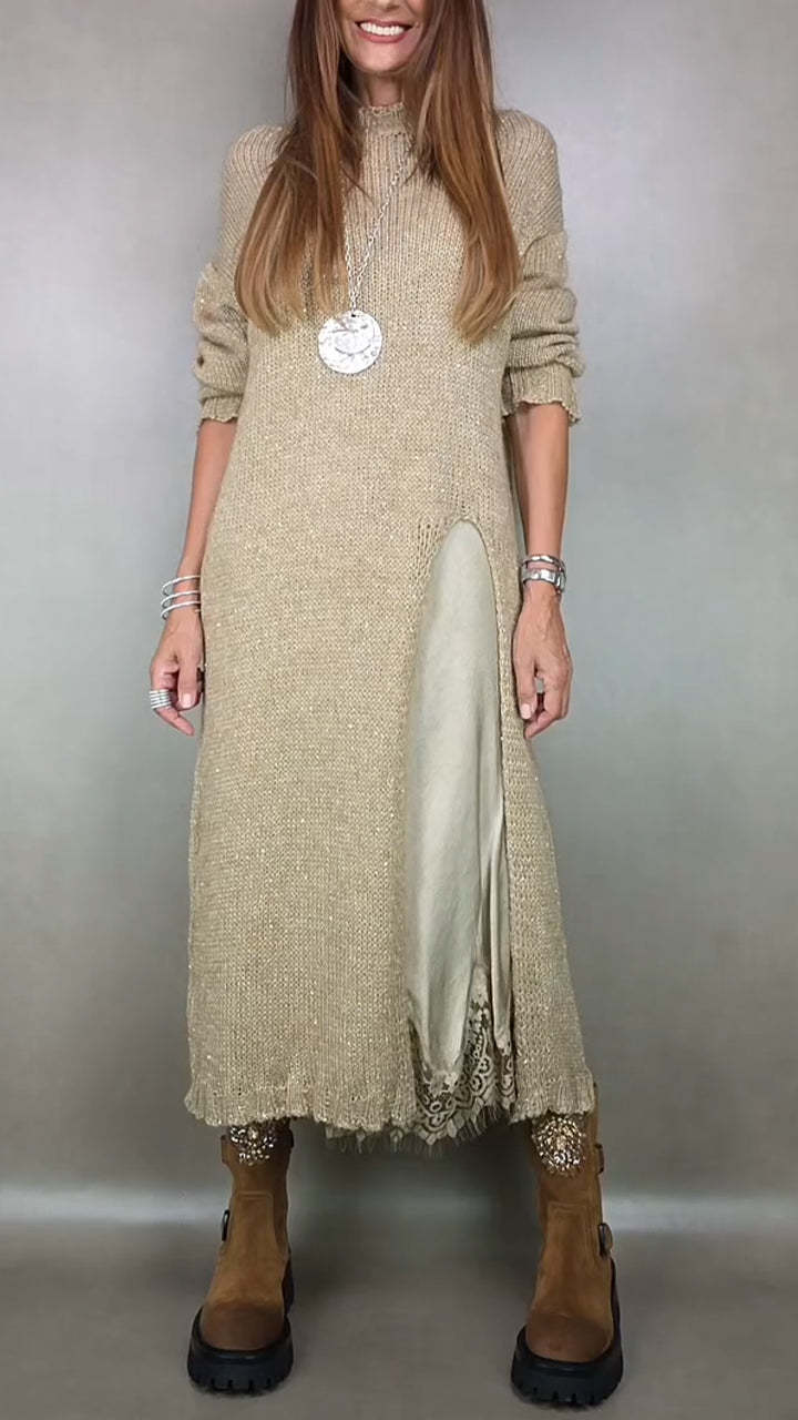 Autumn Lace Sling Slit Woolen Two-piece Skirts