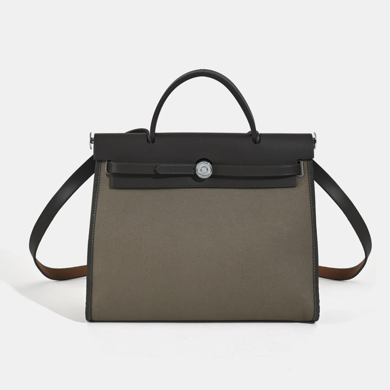 Cowhide Canvas Color Matching Design Large Handbags