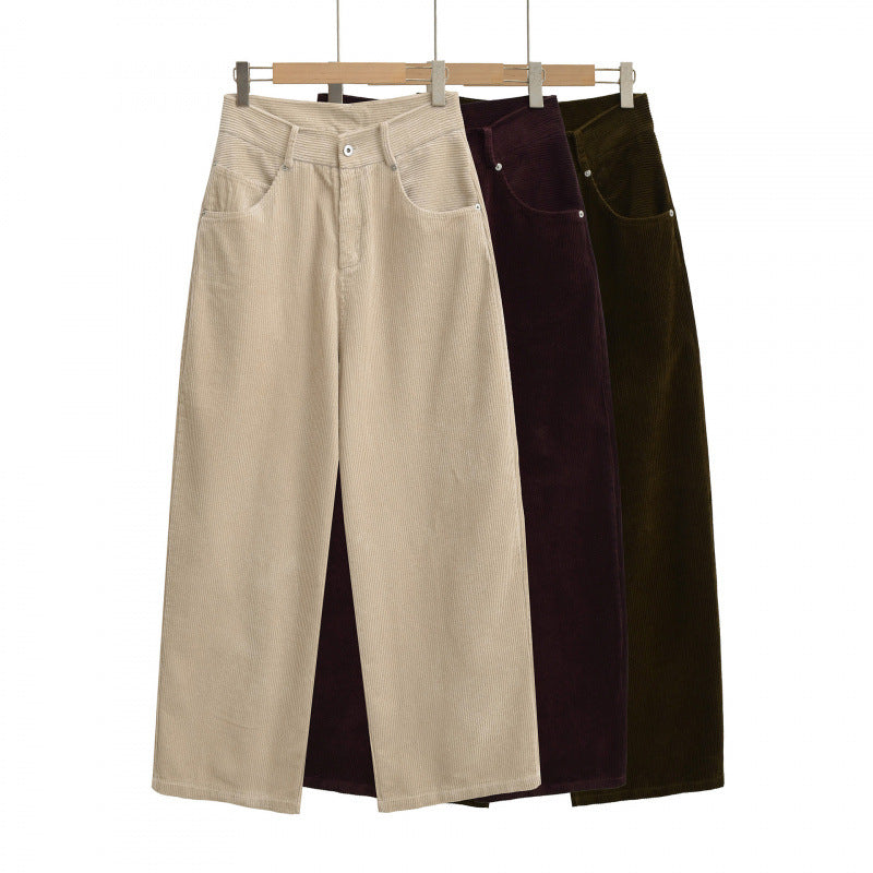 Women's Fleece-lined Thick Corduroy High Waist Slimming Loose Pants