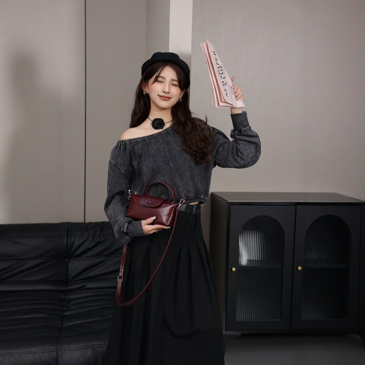 Oil Wax Cowhide Mini Dumpling Hand Bags