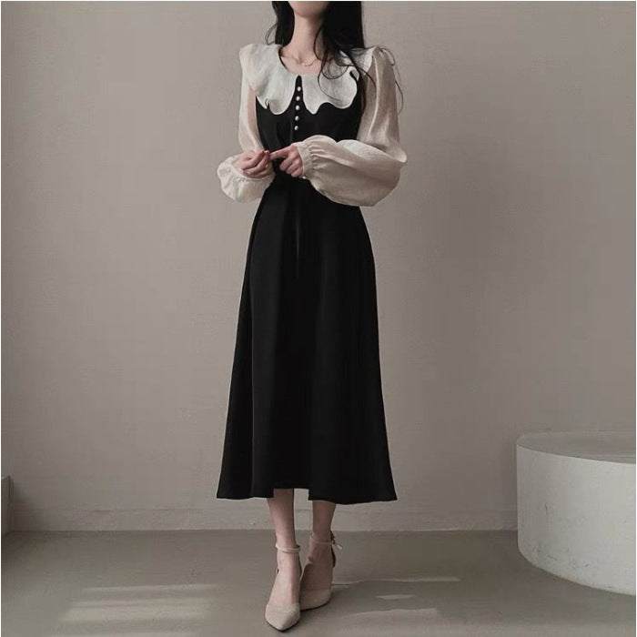 Women's Temperament Ruffled Stitching Fake Two-piece Waist Puff Dress