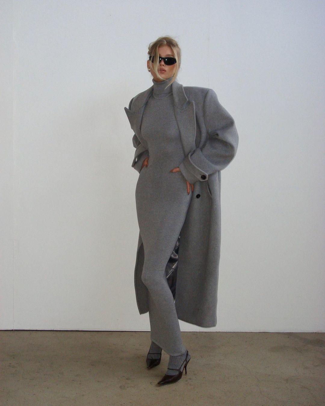 Women's Angora Covering Yarn Turtleneck Base Knitted Dresses