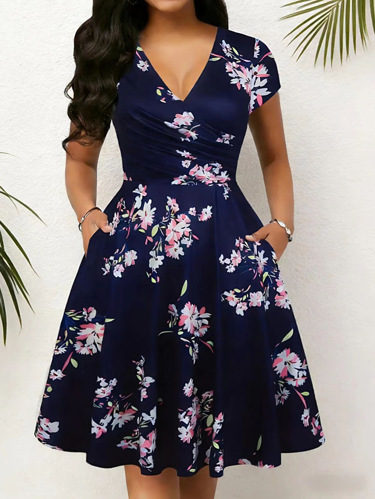 Women's Summer Pocket Sleeve Popular Floral Print Long Dress