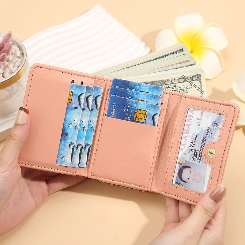 Women's Fashion Embroidery Love Tri Fold Multiple Ladies Wallets