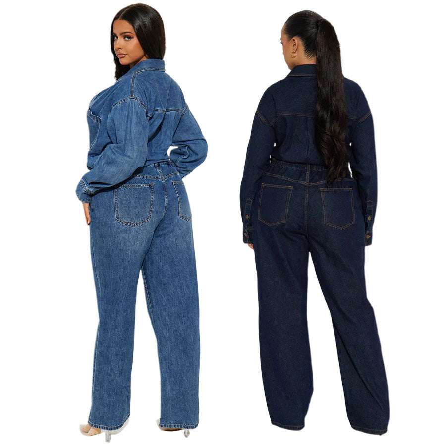 Slim Fit Loose Elastic Washed Long Jumpsuits