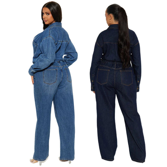 Slim Fit Loose Elastic Washed Long Jumpsuits