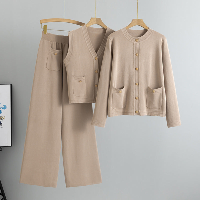 Women's Korean Style Wide Leg Three-piece Set Suits