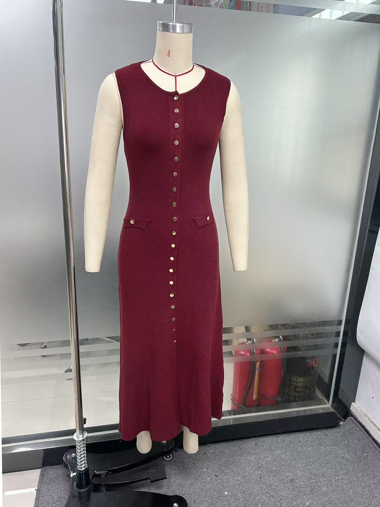 Slouchy Single-breasted Knitted Elegant Sleeveless Floor Dress