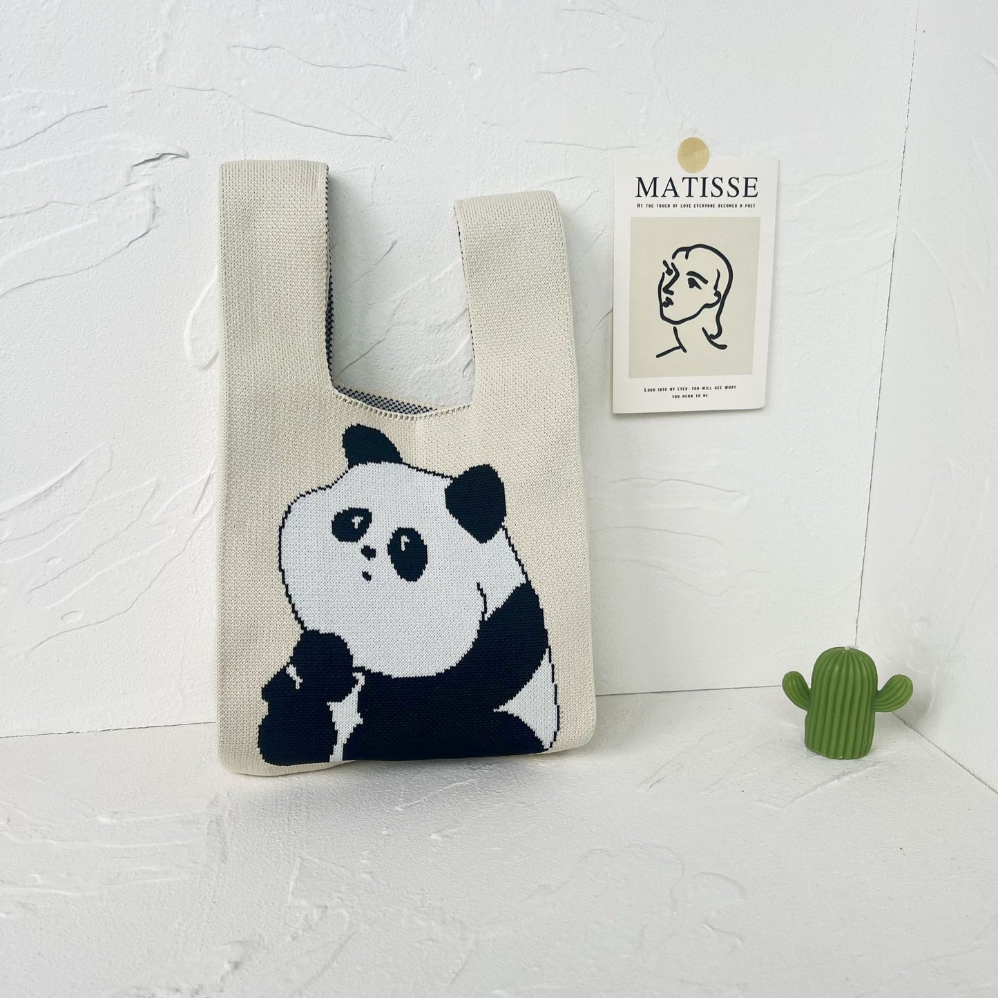Women's High-grade Panda Knitted Polyester Knit Phone Bags