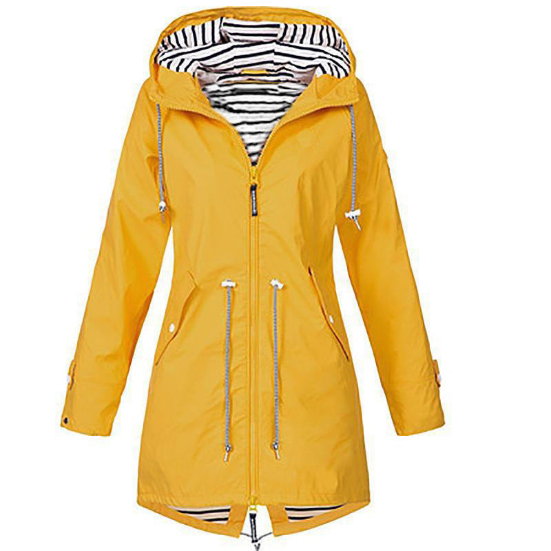 Women's Full Striped Shell Hooded Outdoor Raincoat Plus Size