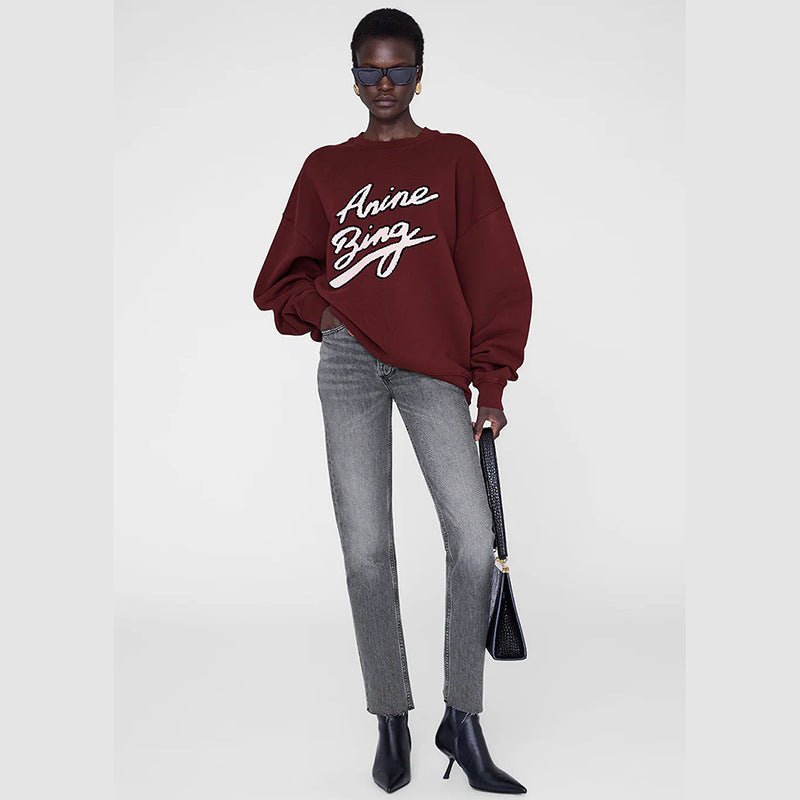 Women's Niche Art Word Special Embroidered Fleece Round Sweaters
