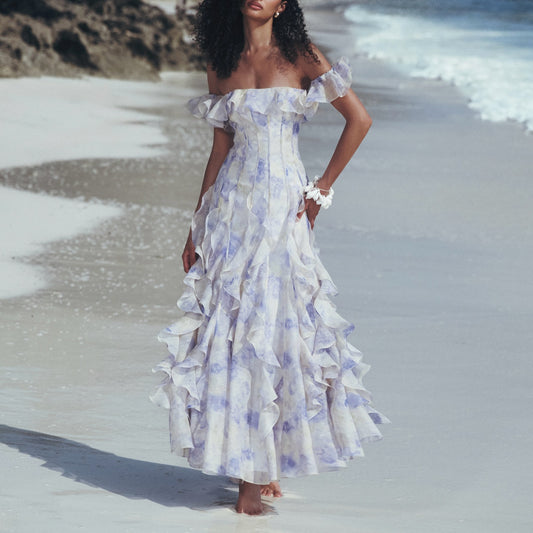 Style Suspender Dress Yarn French Ruffled Beach Atmosphere Dresses