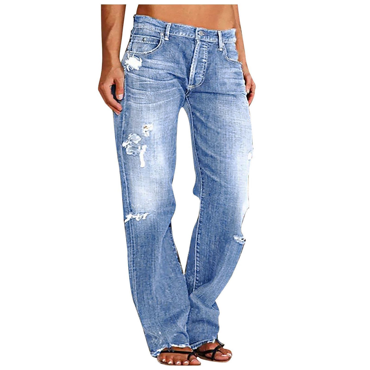 Women's Denim Trousers Trendy Distressed Ripped Leisure Pants