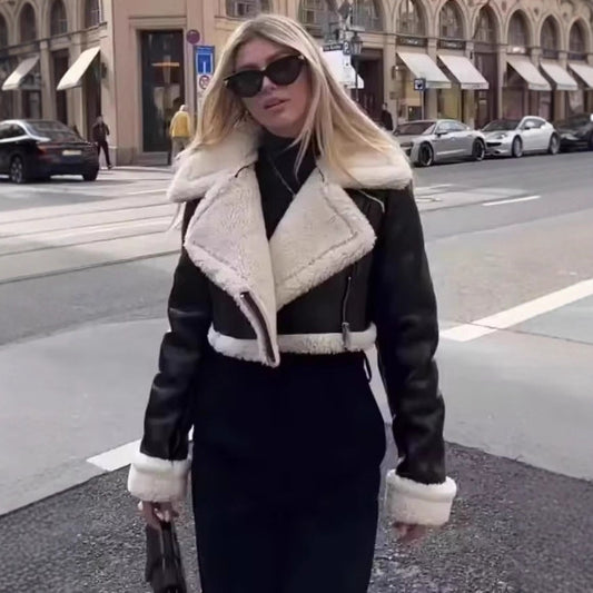 Women's Street Fashion Lamb Wool Lapel Jackets