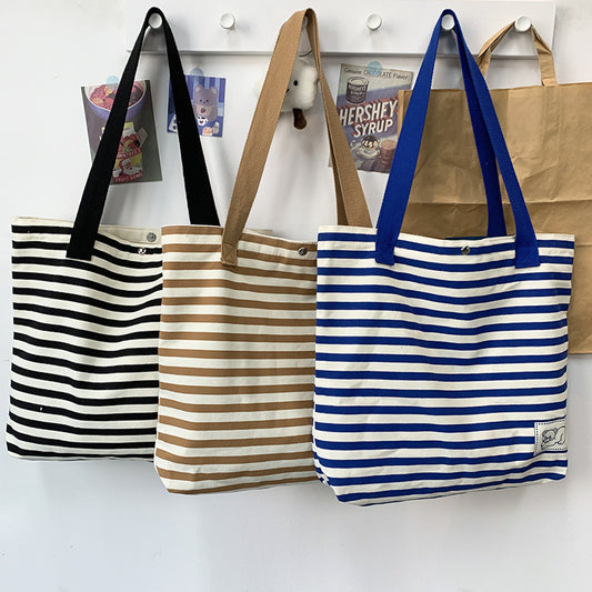 Women's Simple Striped Large Capacity Canvas Vacation Shoulder Bags