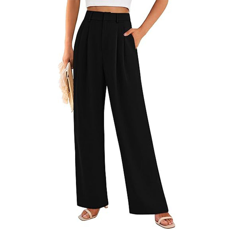 Women's High Waist Straight Business Trousers Casual Pants