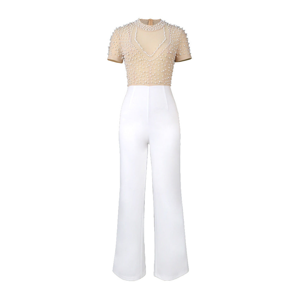 Round Neck Sleeve Beaded Casual Style High Waist Suits