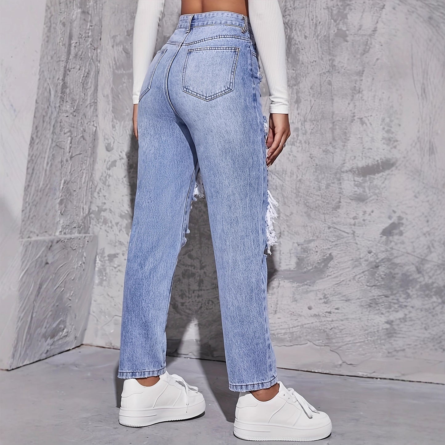 Women's Ripped Fried Salt Denim Smart Trousers Women's Jeans