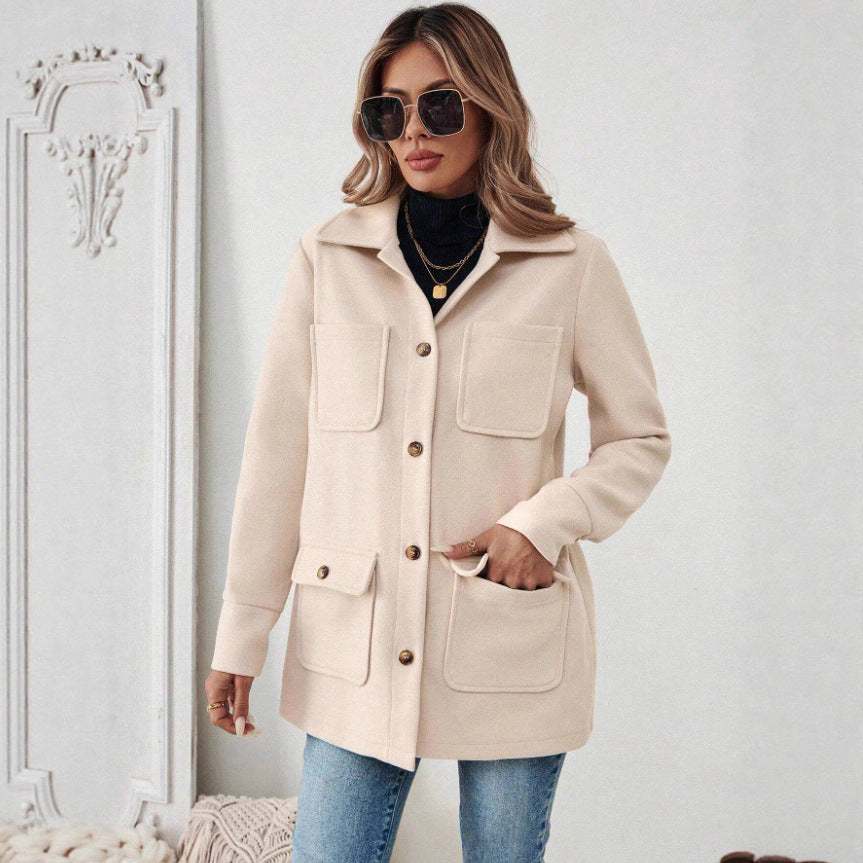 Women's Color Long Sleeve Casual Woolen Wind Coats
