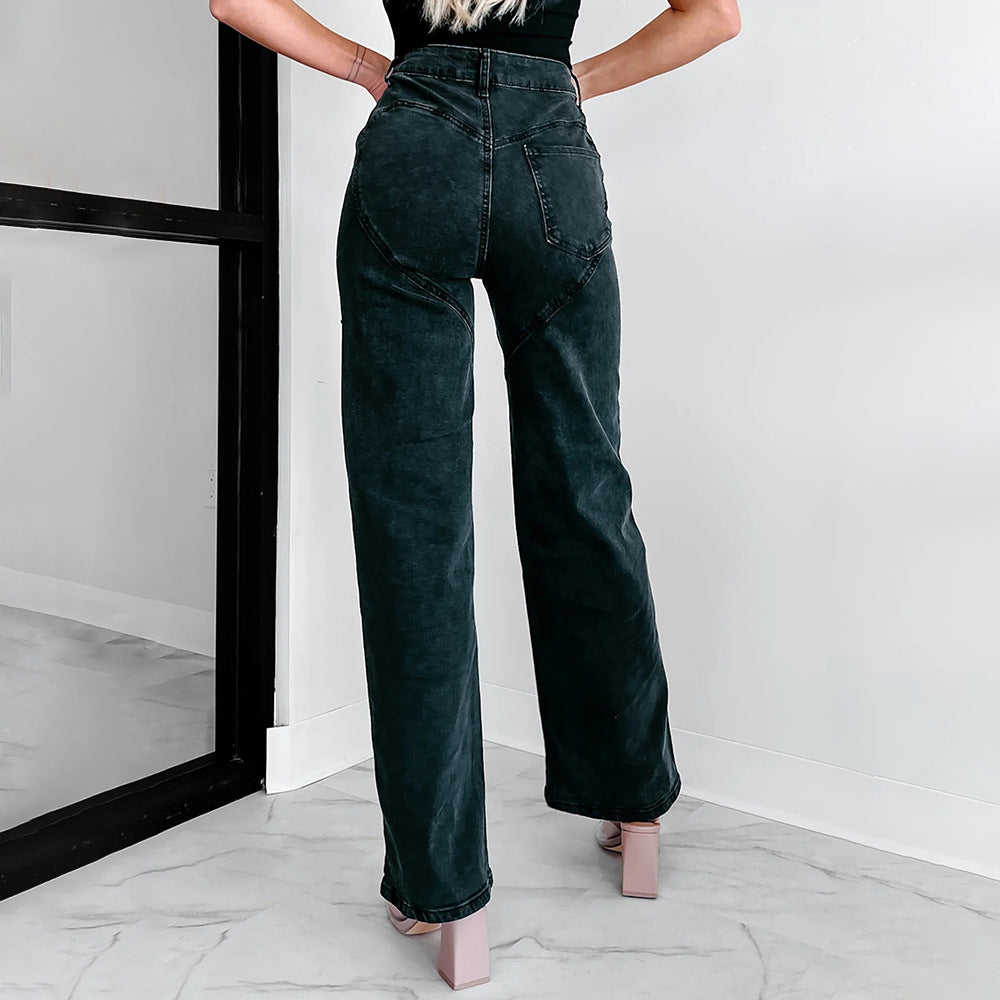 Autumn Fashion Casual Rhinestone Ripped Straight Jeans