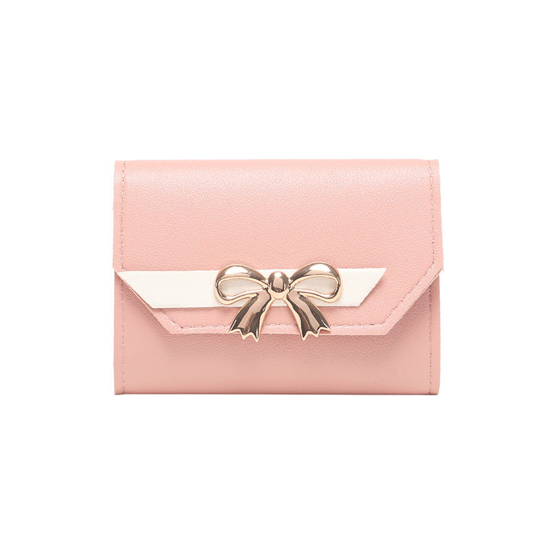 Women's Bow Short Three-fold Button Mini Cheap Ladies Wallets