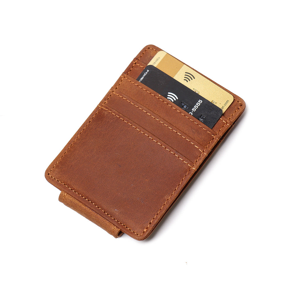 Men's Crazy Horse Leather Multiple Slots Magnet Card Holder