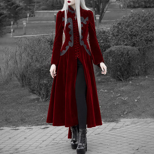 Fashion Printed Ruffled Long Sleeve Stand Dresses