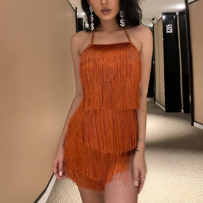 Women's Summer With Suspenders Tassel Dress Design Sense Jumpsuits