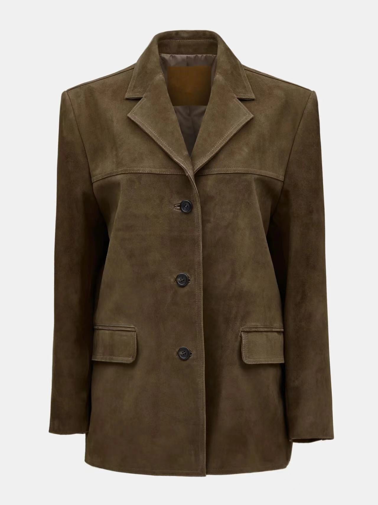 Durable Red Suede Retro Loose Lapels Jackets