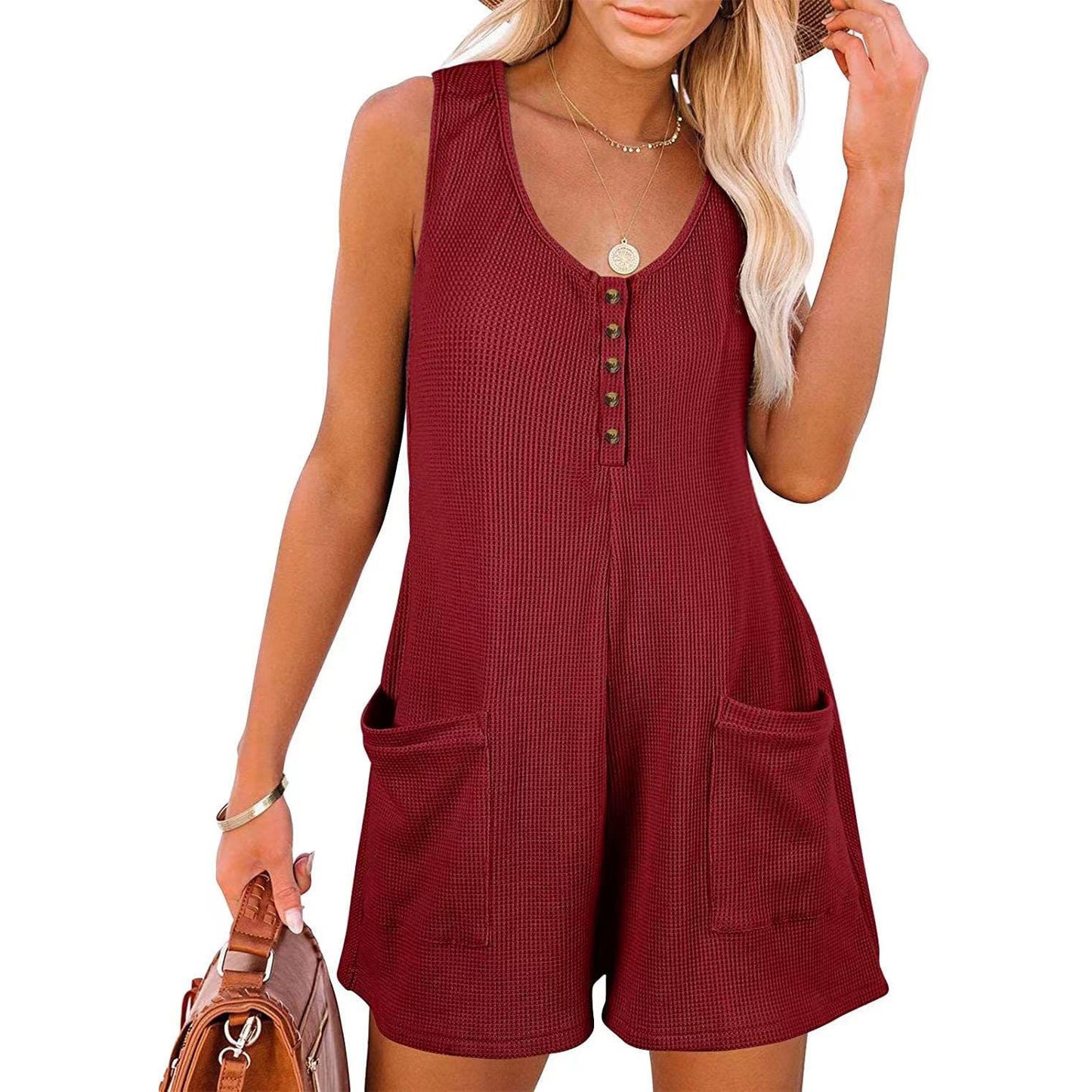 Women's Summer Casual Button Pocket For Women's Jumpsuit/clothing