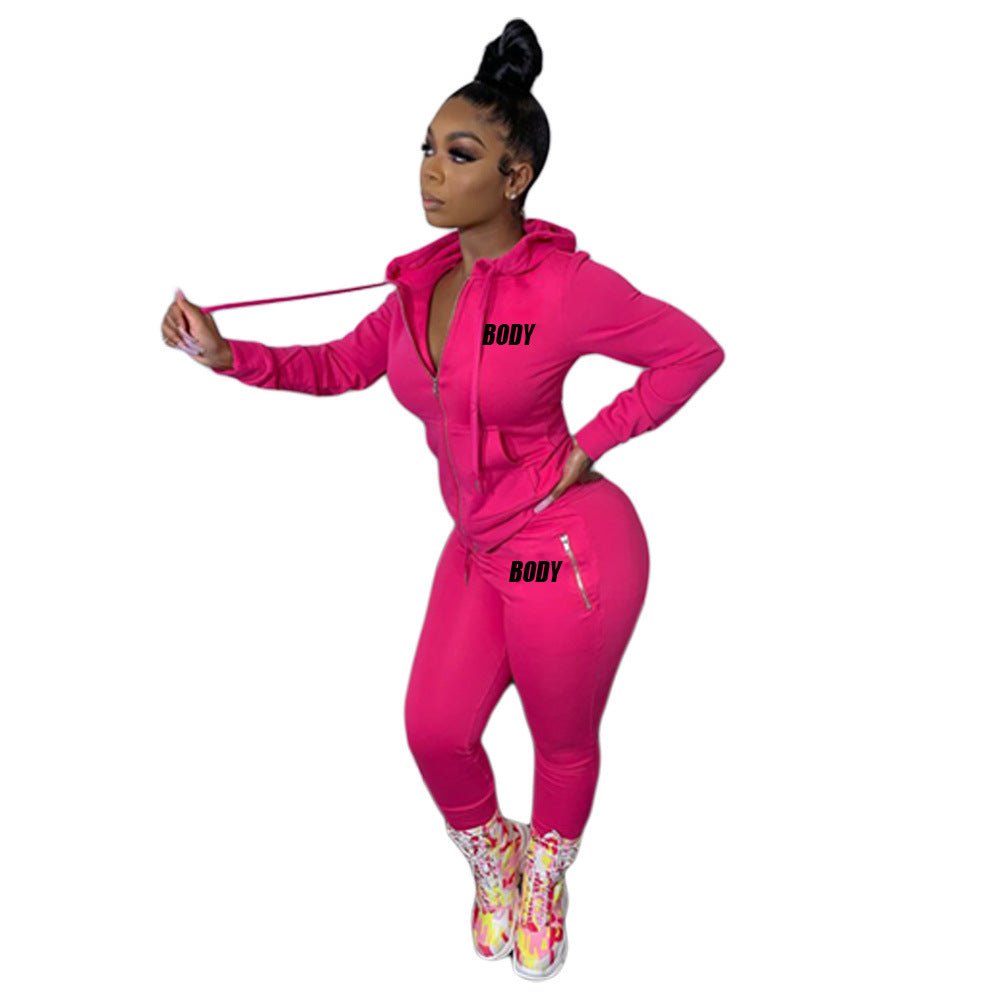 Women's Autumn Letters Printing Personality Zipper Two-piece Suits