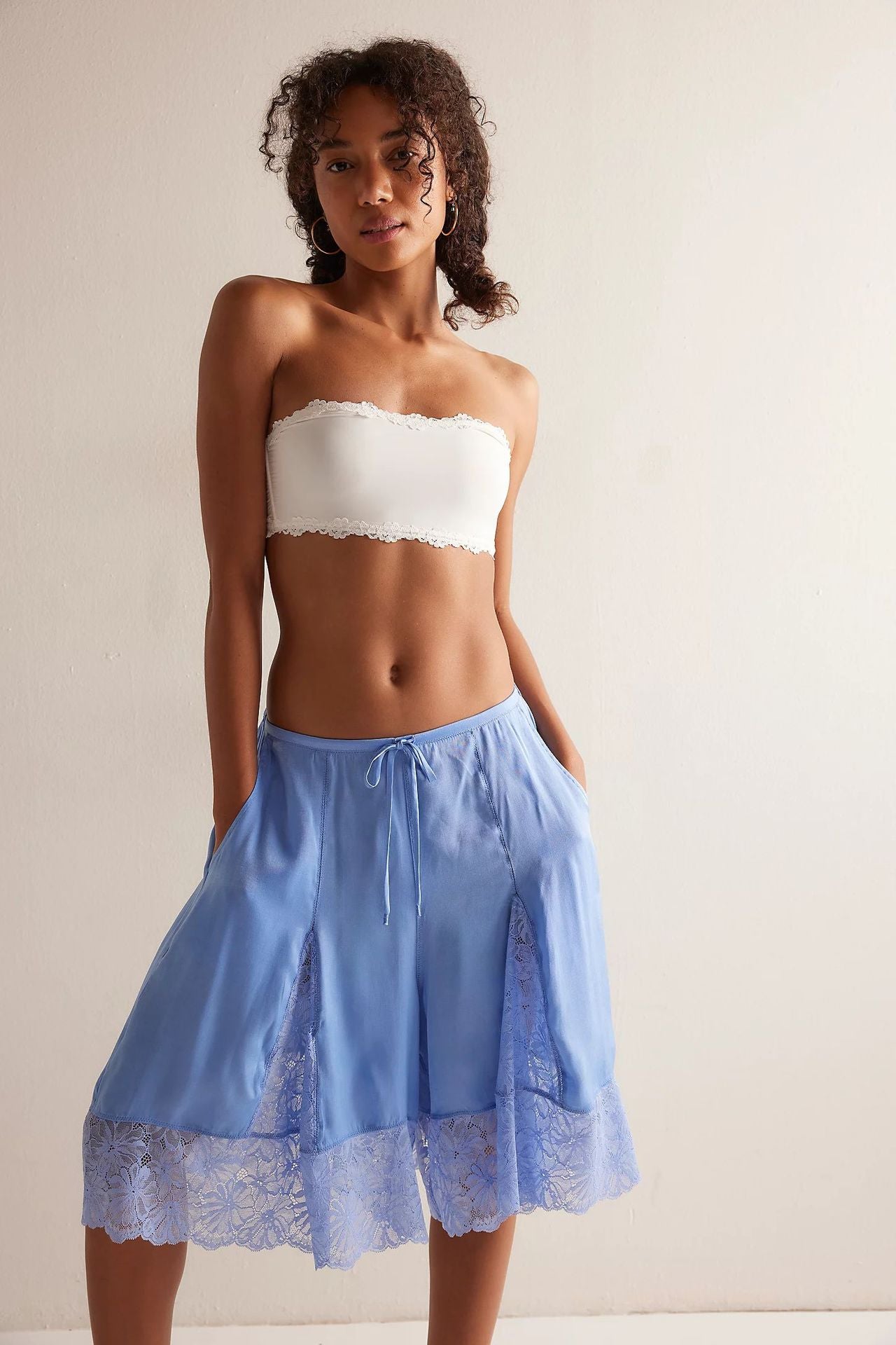 Women's Thin Satin Lace Sexy Cropped Solid Pants