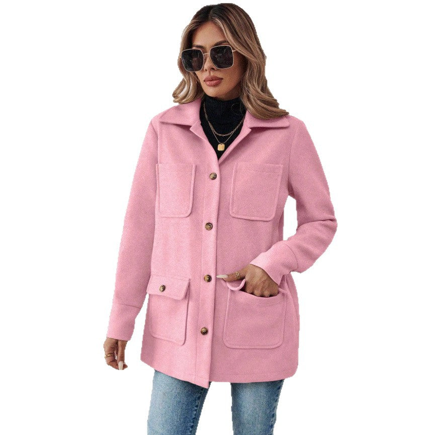 Women's Color Long Sleeve Casual Woolen Wind Coats