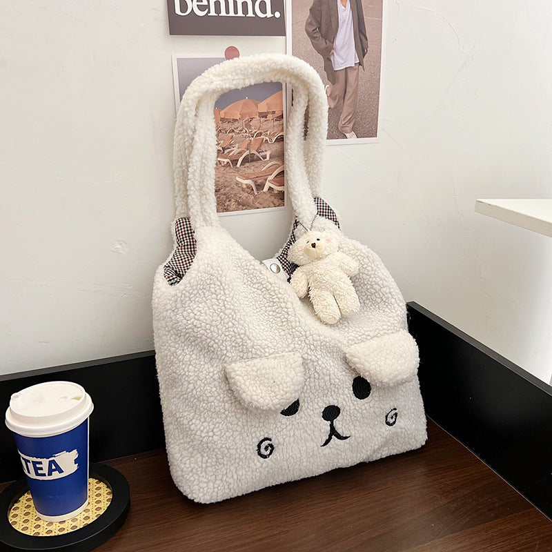 Women's Plush Bear Cute Ears Autumn Personality Trend Shoulder Bags