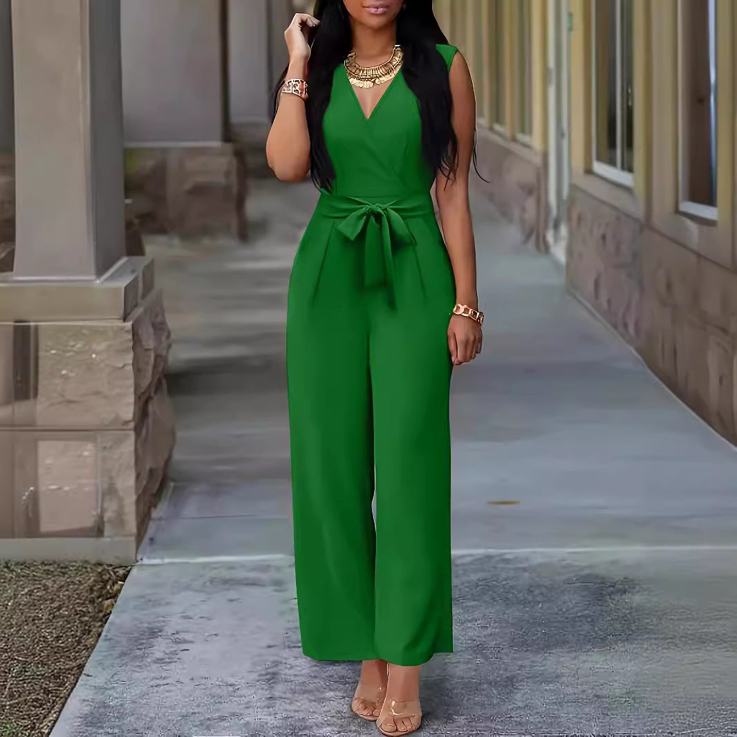 Unique Creative Slouchy Women's Sleeveless Belt Jumpsuits