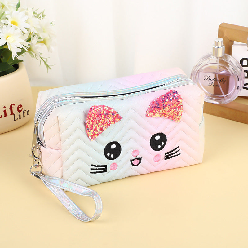 Gradient Cat Large Capacity Portable Cosmetics Travel Bags